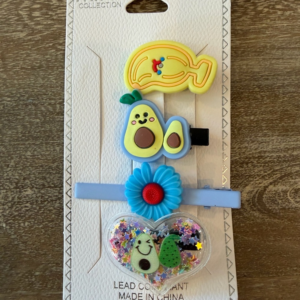 Set of 4 - Kids playful Avocado Hair Clips - Blue